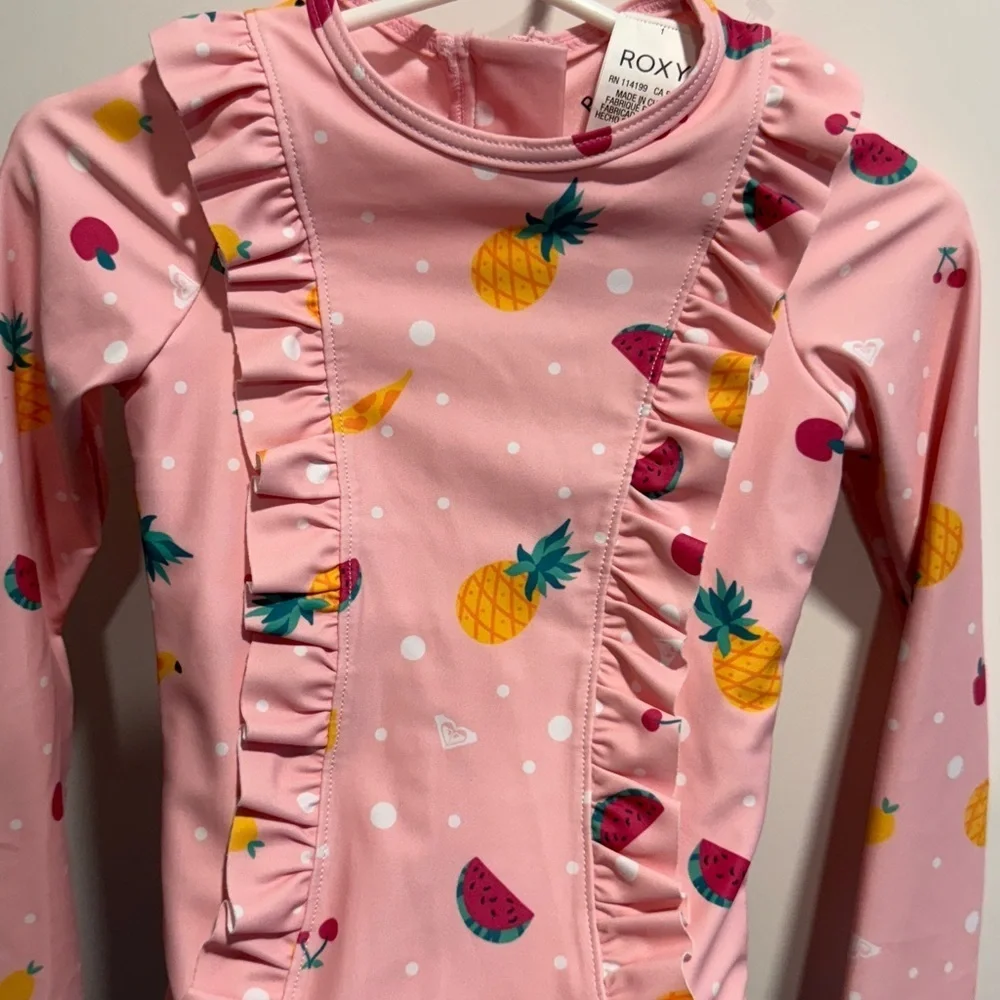 Roxy Pink Tropical Print Rashguard Swimsuit NWT